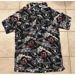 Las Vegas RAIDERS Shirt Mens Large Tall Oakland Hawaiian Camp Rayon Casual AOP